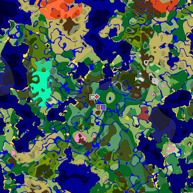 Predicted biome map of Java 26.3 seed -3004893843019363231 around estimated spawn