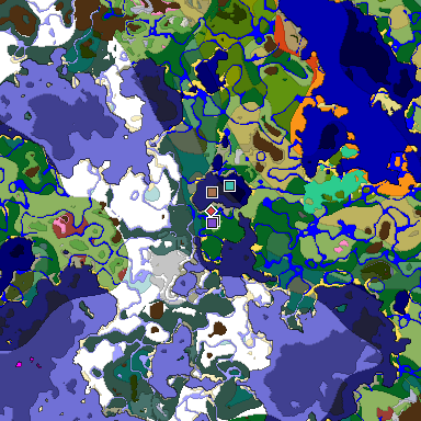 Predicted biome map of Java 26.3 seed 57597188667733860 around estimated spawn