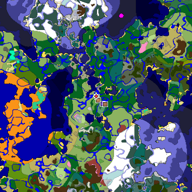 Predicted biome map of Java 26.3 seed 5692742082416326035 around estimated spawn