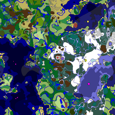 Predicted biome map of Java 26.3 seed 7065237031974414945 around estimated spawn