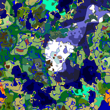 Predicted biome map of Java 26.3 seed -3667595136966407867 around estimated spawn