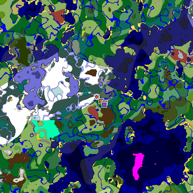 Predicted biome map of Java 26.3 seed 3846492272931853802 around estimated spawn