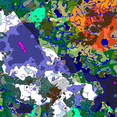 Predicted biome map of Java 26.3 seed -5152568444423930774 around estimated spawn