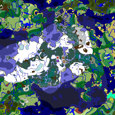 Predicted biome map of Java 26.3 seed -3861096285259781299 around estimated spawn