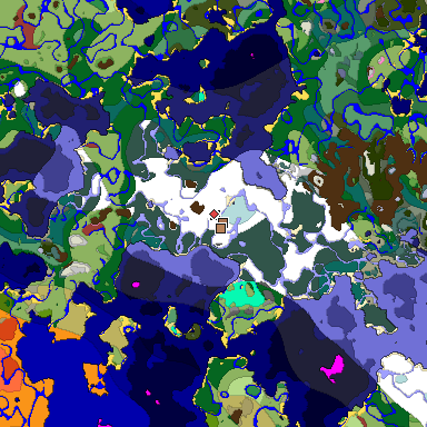 Predicted biome map of Java 26.3 seed -5086108575981746459 around estimated spawn