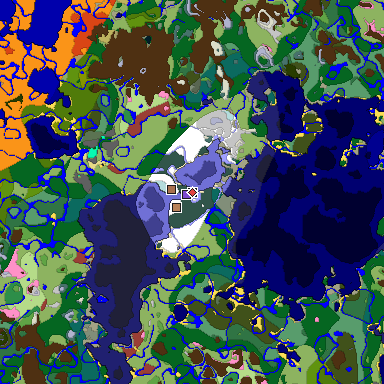 Predicted biome map of Java 26.3 seed 7853311718026403529 around estimated spawn