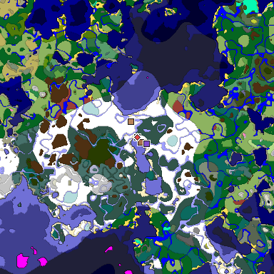 Predicted biome map of Java 26.3 seed -7405700667595274592 around estimated spawn