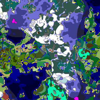 Predicted biome map of Java 26.3 seed -8531601172520463343 around estimated spawn