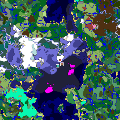 Predicted biome map of Java 26.3 seed -1334778205695906567 around estimated spawn