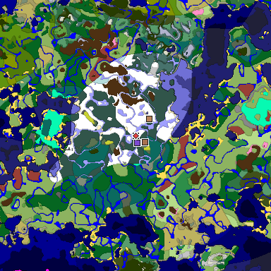 Predicted biome map of Java 26.3 seed -1658164498586200572 around estimated spawn