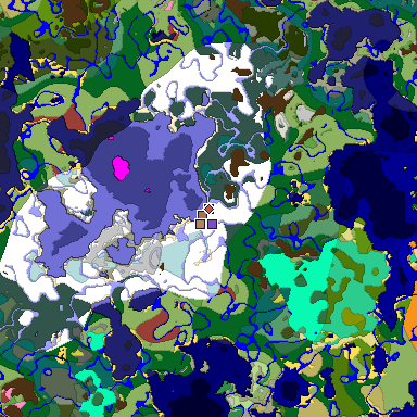 Predicted biome map of Java 26.3 seed -442376444577600591 around estimated spawn