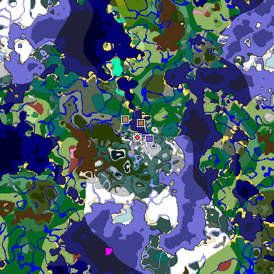 Predicted biome map of Java 26.3 seed 8153781291082172149 around estimated spawn