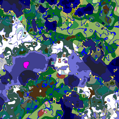 Predicted biome map of Java 26.3 seed 6768690430705596764 around estimated spawn