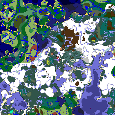 Predicted biome map of Java 26.3 seed -7310193363995029574 around estimated spawn