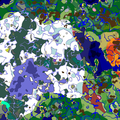 Predicted biome map of Java 26.3 seed -3403186832169886010 around estimated spawn