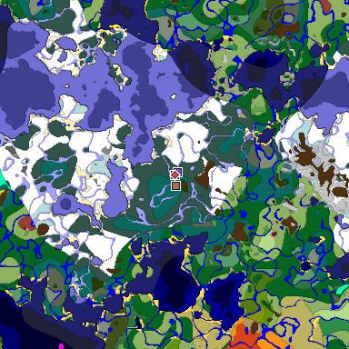 Predicted biome map of Java 26.3 seed 8789505431330302075 around estimated spawn