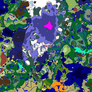 Predicted biome map of Java 26.3 seed -4748236539279997320 around estimated spawn