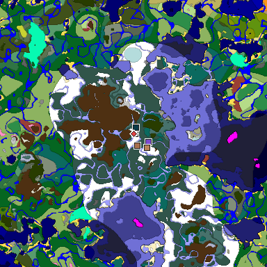 Predicted biome map of Java 26.3 seed 636896543416722317 around estimated spawn
