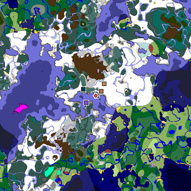 Predicted biome map of Java 26.3 seed 2140181674891960750 around estimated spawn