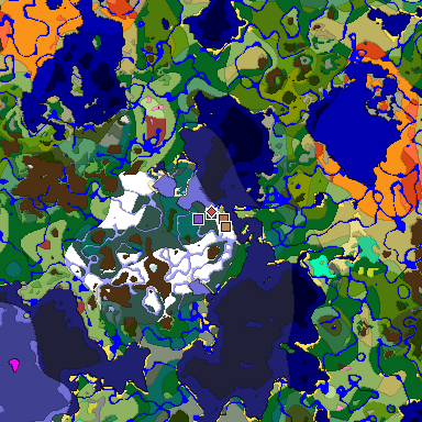 Predicted biome map of Java 26.3 seed 3459377846174483203 around estimated spawn