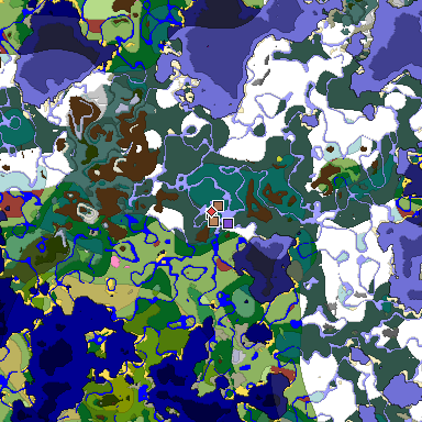 Predicted biome map of Java 26.3 seed 6549463243479356298 around estimated spawn