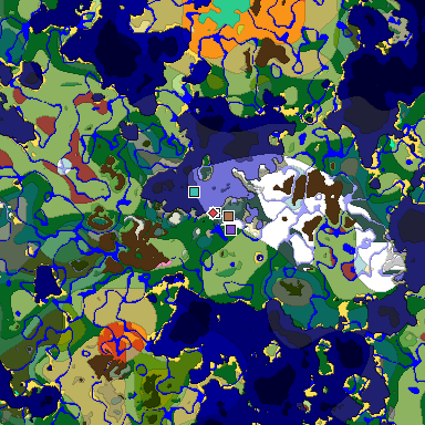 Predicted biome map of Java 26.3 seed -3877237962096980965 around estimated spawn