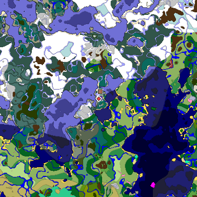 Predicted biome map of Java 26.3 seed -6703683678150836286 around estimated spawn