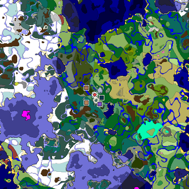 Predicted biome map of Java 26.3 seed -3165293542820388288 around estimated spawn