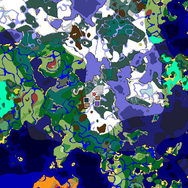 Predicted biome map of Java 26.3 seed -1076044233291027391 around estimated spawn