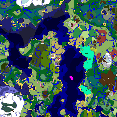 Predicted biome map of Java 26.3 seed -8448782539071718185 around estimated spawn