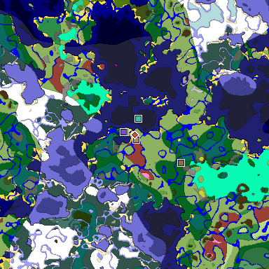 Predicted biome map of Java 26.3 seed 6251760792426837192 around estimated spawn