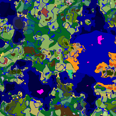 Predicted biome map of Java 26.3 seed -2375803329526406455 around estimated spawn