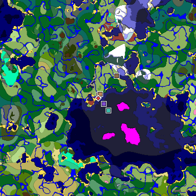 Predicted biome map of Java 26.3 seed 1579353716030791307 around estimated spawn