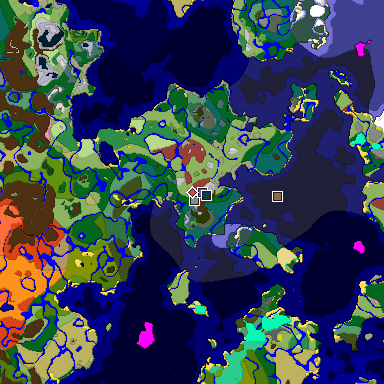 Predicted biome map of Java 26.3 seed -6838331389807713596 around estimated spawn