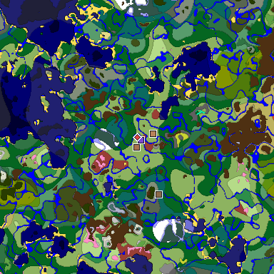 Predicted biome map of Java 26.3 seed -4908499608167895572 around estimated spawn