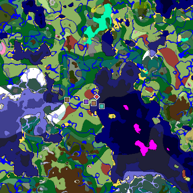 Predicted biome map of Java 26.3 seed -7003538079582487350 around estimated spawn
