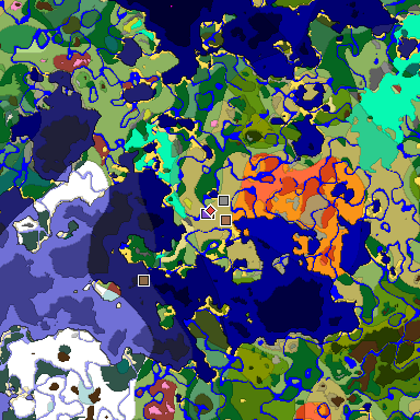 Predicted biome map of Java 26.3 seed 1476929592345185331 around estimated spawn
