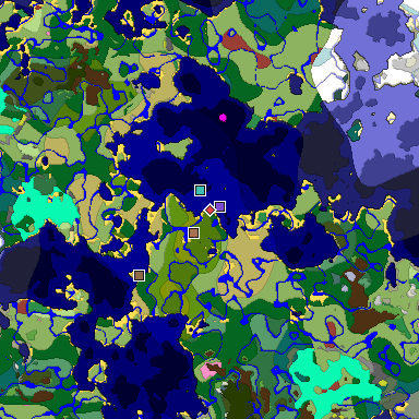Predicted biome map of Java 26.3 seed 3877386947757228354 around estimated spawn