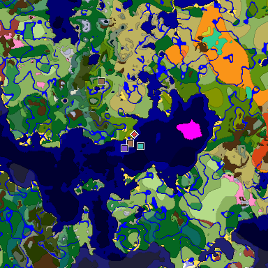 Predicted biome map of Java 26.3 seed -4083606739633321485 around estimated spawn