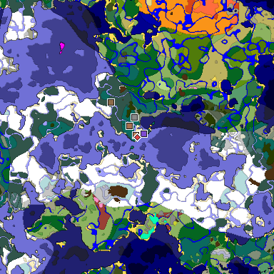 Predicted biome map of Java 26.3 seed -6966243916244756099 around estimated spawn