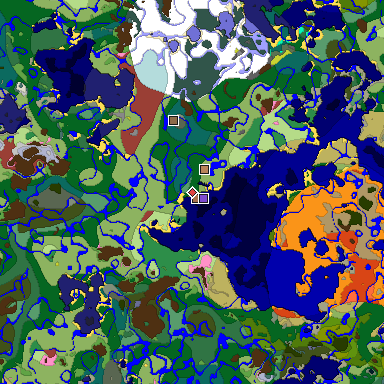 Predicted biome map of Java 26.3 seed 7891338419075881450 around estimated spawn