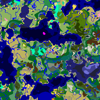 Map of Minecraft seed 5054207602859109430 around spawn