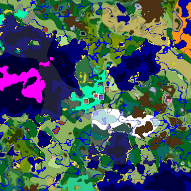 Predicted biome map of Java 26.3 seed -7465656363186891184 around estimated spawn