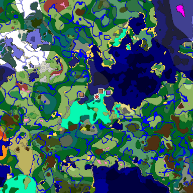 Predicted biome map of Java 26.3 seed -8874046241047774062 around estimated spawn