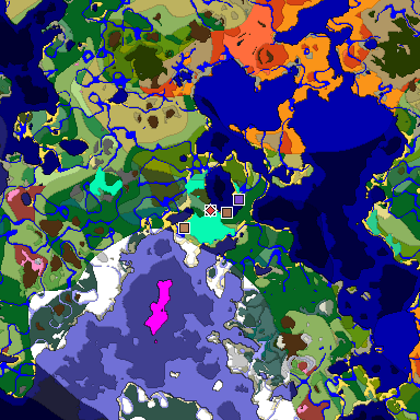 Predicted biome map of Java 26.3 seed 2688019384059509621 around estimated spawn
