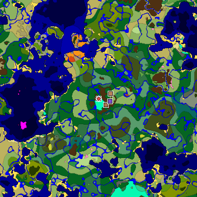 Predicted biome map of Java 26.3 seed -2694960884582483747 around estimated spawn