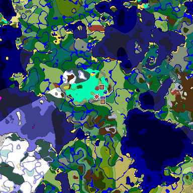 Predicted biome map of Java 26.3 seed -1594252158798999417 around estimated spawn