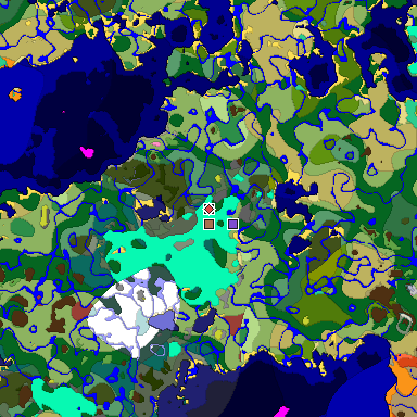 Predicted biome map of Java 26.3 seed 6106398283806867824 around estimated spawn