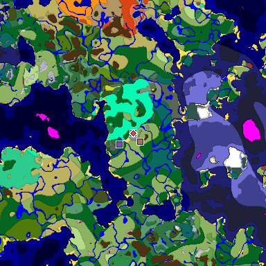 Predicted biome map of Java 26.3 seed 7365472416641185556 around estimated spawn