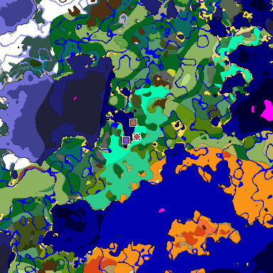 Predicted biome map of Java 26.3 seed 3599021275832194946 around estimated spawn